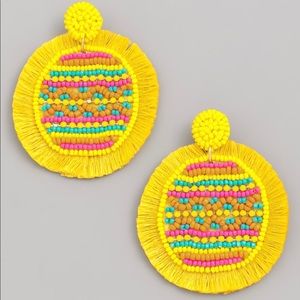 NWT Vibrant Yellow Round Fan Disc Fringe Earrings